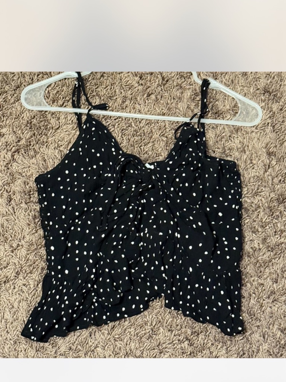 Patrons of Peace Black and White Polka Dot Tie-Front Tank